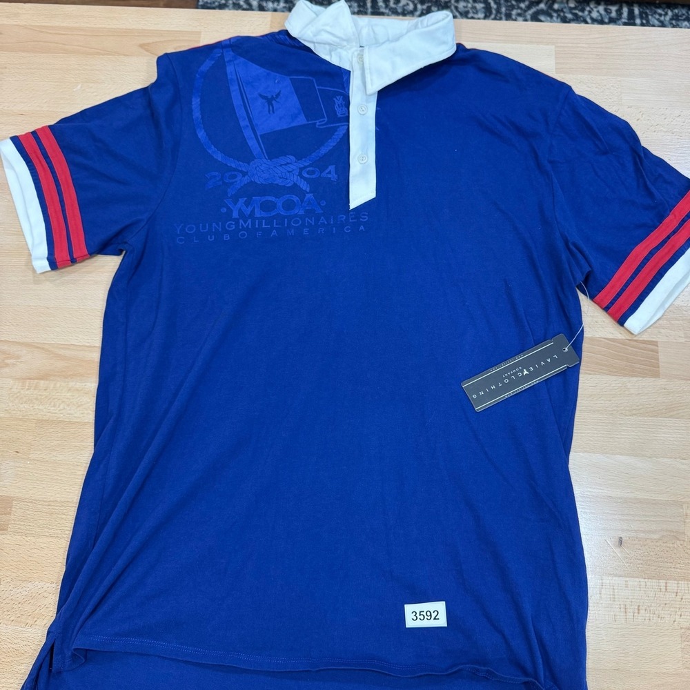 Lavie Clothing 2XL Mens Blue Young Millionaires Club Polo Shirt Top NWT